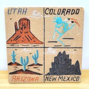 Vintage Native American Lyn Elwood Navajo Four Corners Sand Art Plaque